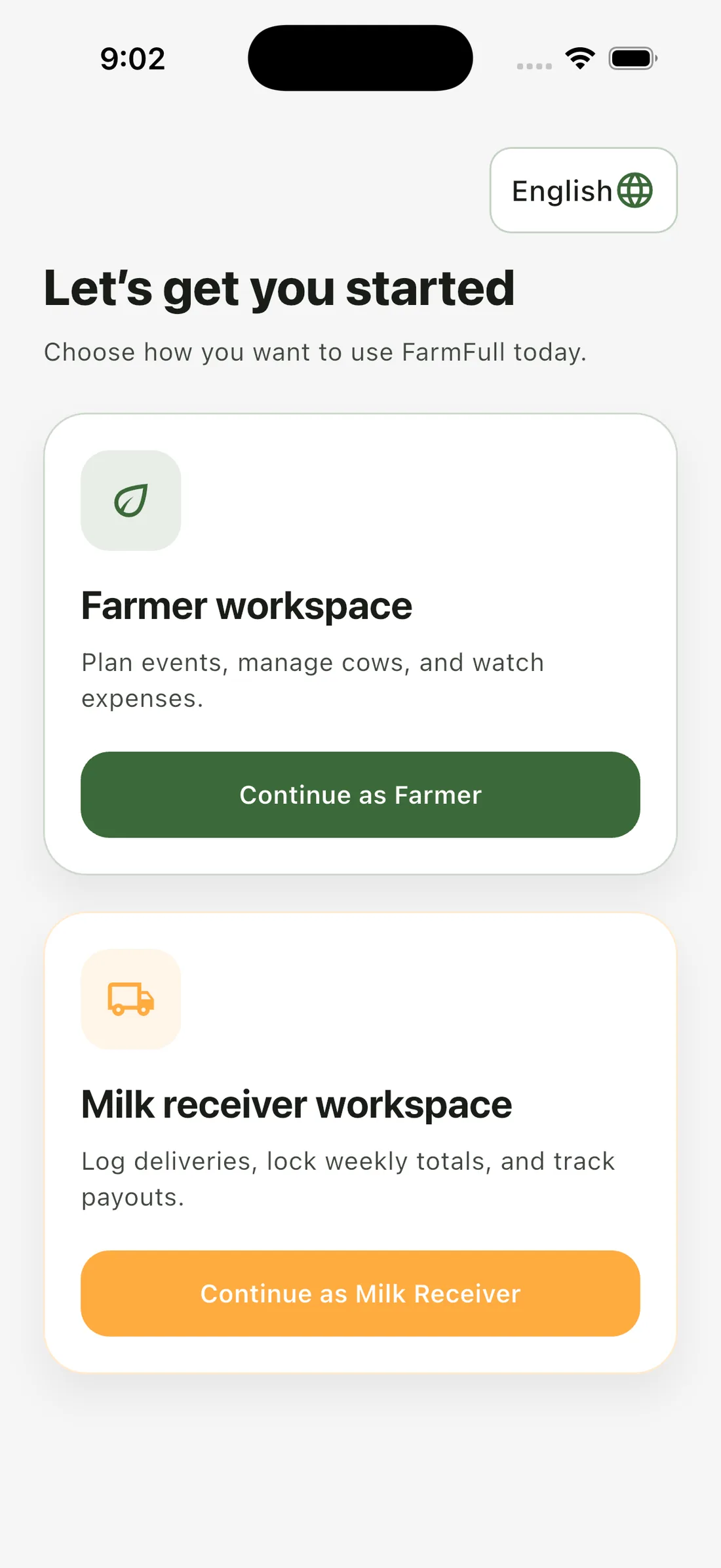 Choose your workspace screen